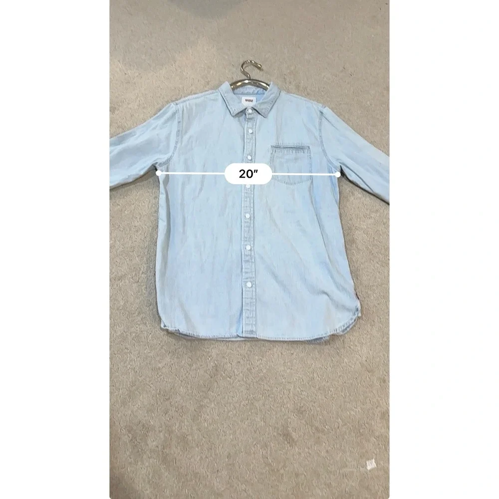 Levis Mens‎ Light Wash Chambray Denim Button Down Shirt Large Long Sleeve Pocket